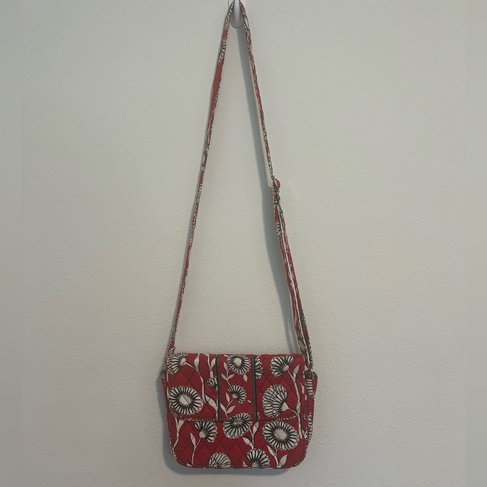Vera Bradley Red and White Crossbody Bag with Adjustable Strap